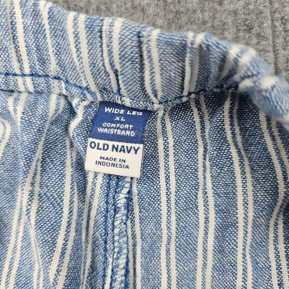 Old Navy Pants Womens XL Blue White Linen Wide Leg Striped Coastal Nautical - Picture 6 of 8